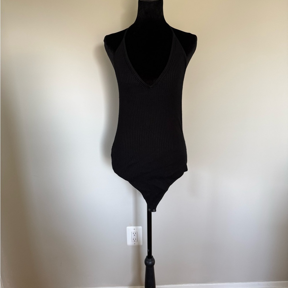 Black Ribbed Women's Bodysuit